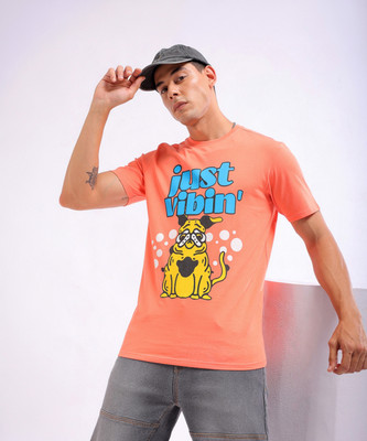 The Indian Garage Co. Graphic Print Men Crew Neck Orange T-Shirt