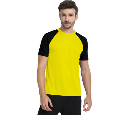 FTX Colorblock Men Round Neck Yellow T-Shirt