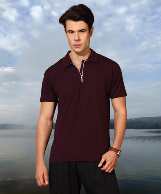 METRONAUT Solid Men Polo Neck Maroon T-Shirt