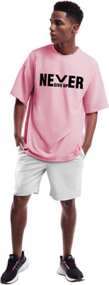 etsun Typography Men Round Neck Pink T-Shirt