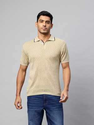 PIERRE CARLO Printed Men Polo Neck Beige T-Shirt
