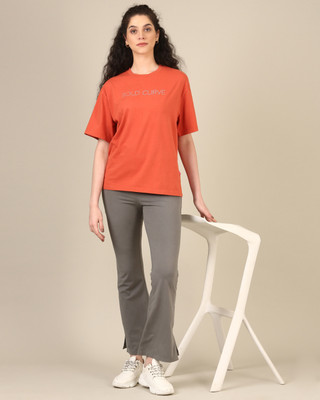 Boldcurve Fashion Solid Women Round Neck Beige T-Shirt