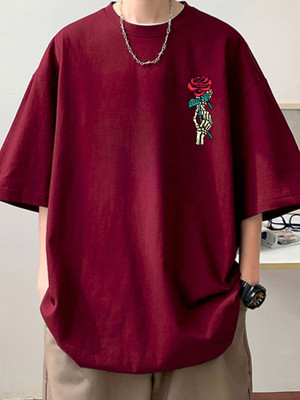 Cool Plus Printed, Floral Print Men Round Neck Maroon T-Shirt