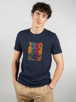 High on Soda Graphic Print Men Round Neck Navy Blue T-Shirt