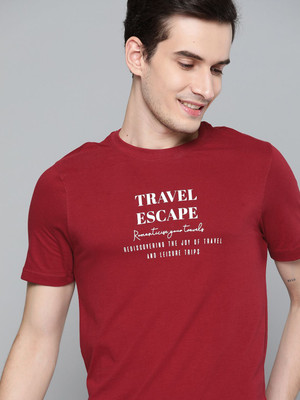 Mast & Harbour Typography Men Round Neck Maroon T-Shirt