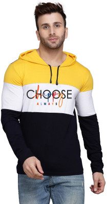 SLOWLORIS Printed Men Hooded Neck Yellow T-Shirt