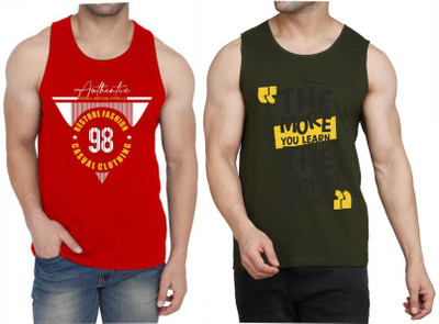WOOSTRO Printed Men Scoop Neck Red, Dark Green T-Shirt
