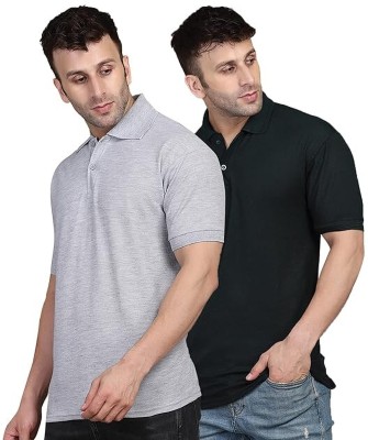 Comio Solid Men Polo Neck Grey, Black T-Shirt