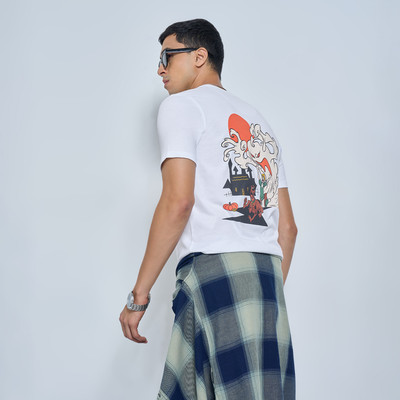 SF Jeans by Pantaloons Solid Men Round Neck White T-Shirt