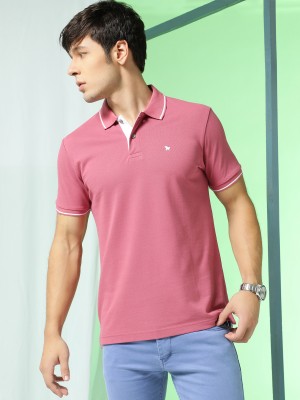 Markle Moro Solid Men Polo Neck Pink T-Shirt