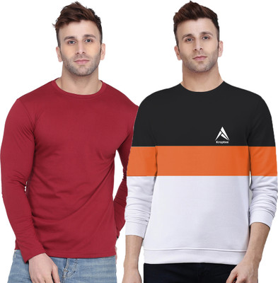 Kroptee Colorblock Men Round Neck Multicolor T-Shirt
