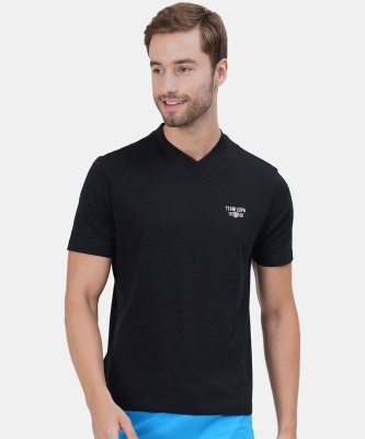 U.S. POLO ASSN. Solid Men V Neck Black T-Shirt