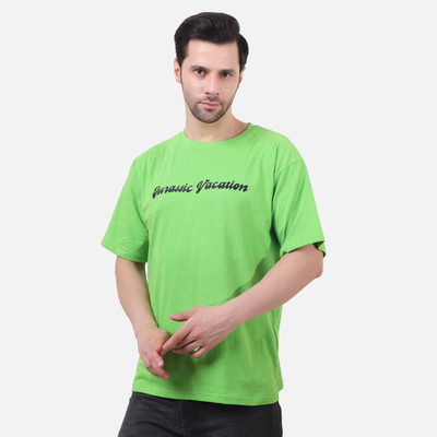 DEEPMAYRA COLLECTION Printed Men Round Neck Light Green T-Shirt