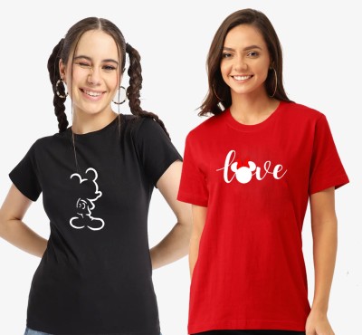 KIDDY STAR Graphic Print Women Round Neck Black, Red T-Shirt