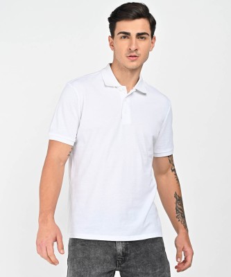 defacto Solid Men Polo Neck White T-Shirt