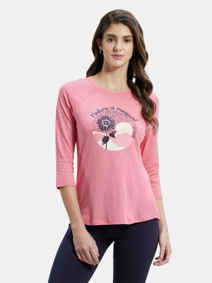JOCKEY Graphic Print Women Round Neck Pink T-Shirt