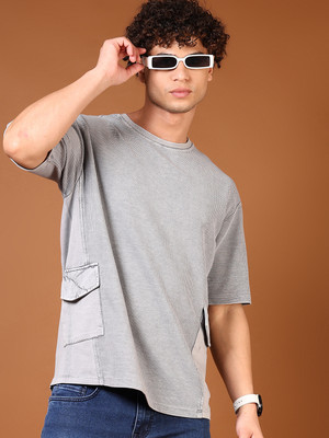 V-MART Self Design Men Round Neck Grey T-Shirt