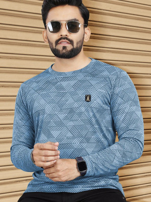 VeBNoR Abstract Men Round Neck Light Blue T-Shirt