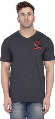 Lawful Casual Graphic Print Men V Neck Grey T-Shirt
