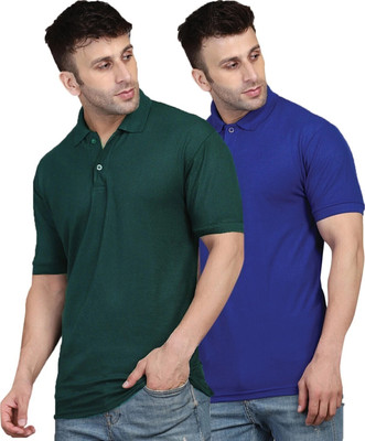 INKKR Solid Men Polo Neck Dark Blue, Dark Green T-Shirt