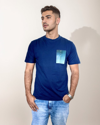 Elaasa Printed Men Round Neck Navy Blue T-Shirt