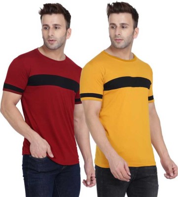 Phrill Colorblock Men Round Neck Yellow T-Shirt