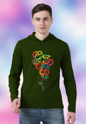 FastColors Printed Men Hooded Neck Dark Green T-Shirt