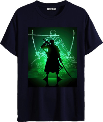 DRIZZLE CLICKS Printed Men Round Neck Navy Blue T-Shirt