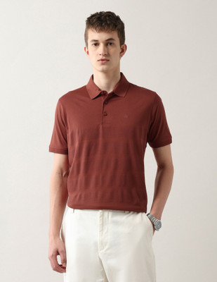 ARROW Printed Men Polo Neck Brown T-Shirt