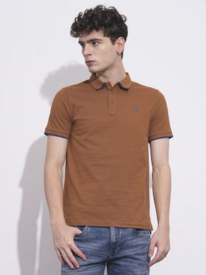 BEING HUMAN Self Design Men Polo Neck Brown T-Shirt