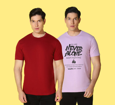 WOOSTRO Printed Men Round Neck Maroon, Purple T-Shirt