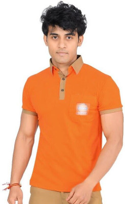Cryostore Printed Men Polo Neck Orange T-Shirt