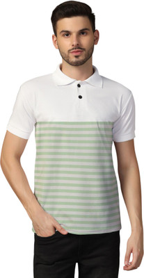 tfurnish Striped Men Polo Neck Green, White T-Shirt