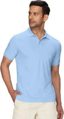 XYXX Solid Men Polo Neck Light Blue T-Shirt