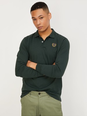 MAX Solid Men Polo Neck Green T-Shirt