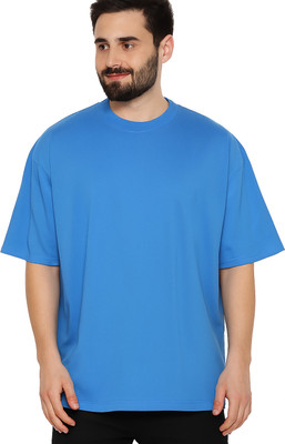 beecap Solid Men Round Neck Light Blue T-Shirt