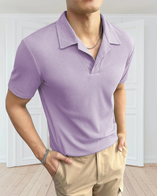 TAZO Self Design Men Polo Neck Purple T-Shirt
