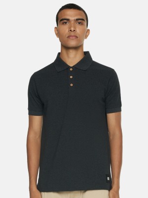SMUGGLERZ INC. Solid Men Polo Neck Black T-Shirt