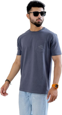 Reva creation Solid, Self Design Men Polo Neck Grey T-Shirt