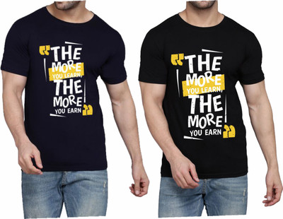 WOOSTRO Printed, Typography Men Round Neck Dark Blue, Black T-Shirt