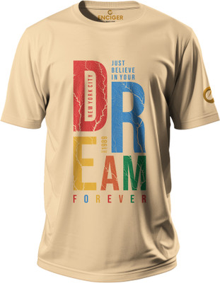 Enciger Printed Men Round Neck Beige T-Shirt
