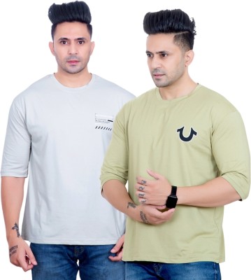 RosyRains Printed Men Round Neck Green T-Shirt