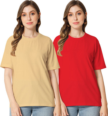 HouseOfCommon Solid Women Round Neck Multicolor T-Shirt