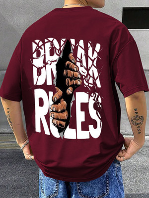 TripBroz Printed Men Round Neck Maroon T-Shirt
