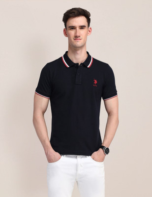 U.S. POLO ASSN. Solid Men Polo Neck Black T-Shirt