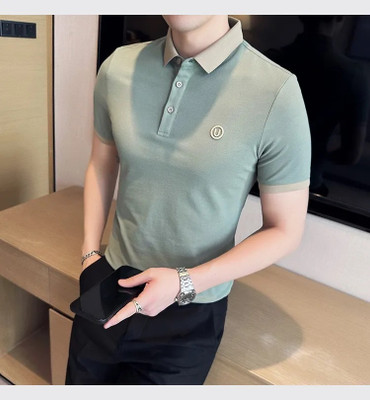 DLooK Designer Solid Men Polo Neck Light Green T-Shirt