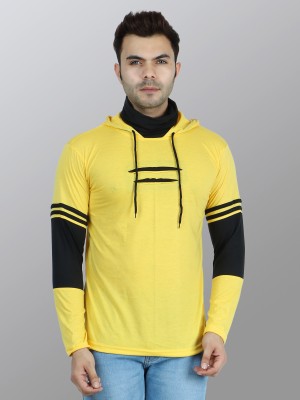 Dee Raj Creations Solid Men Hooded Neck Yellow T-Shirt