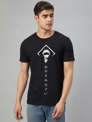 ELEGANT FOX Printed, Typography Men Round Neck Black T-Shirt