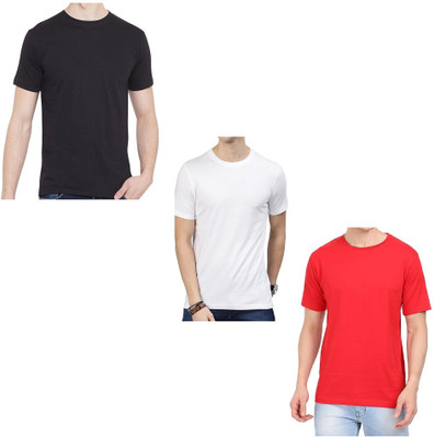 BABIQUE Solid Men Round Neck Red, White, Black, Grey T-Shirt
