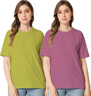 HouseOfCommon Solid Women Round Neck Multicolor T-Shirt